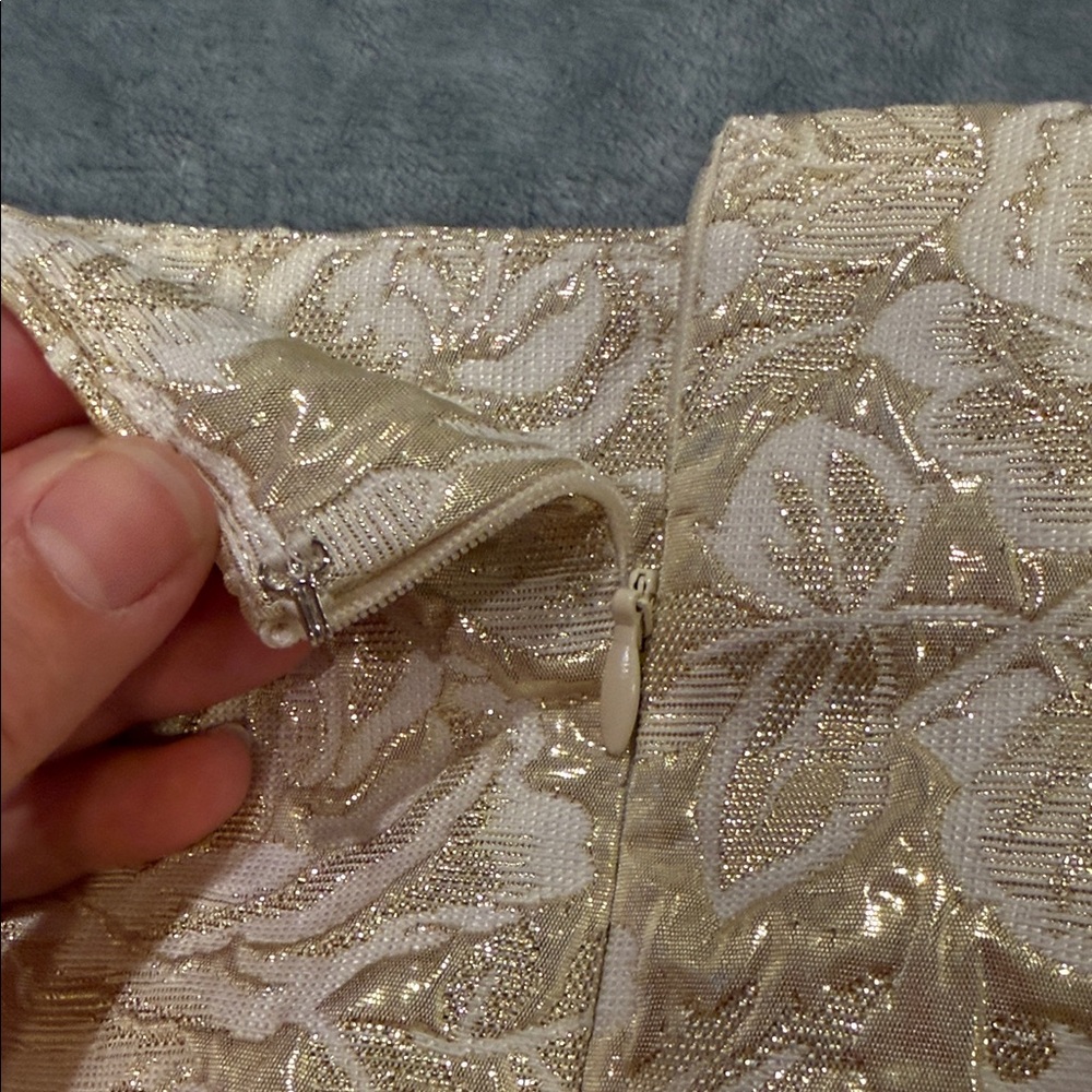 Gold Floral Brocade A-Line Mini Skirt - Picture 6 of 9